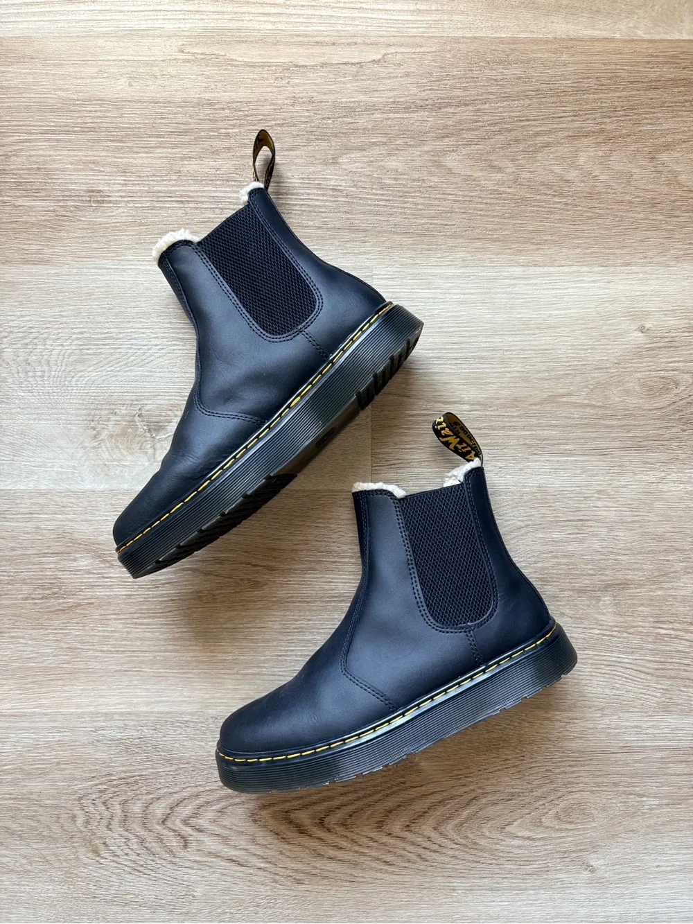 Dr Martens Black Leather Faux Fur Boots